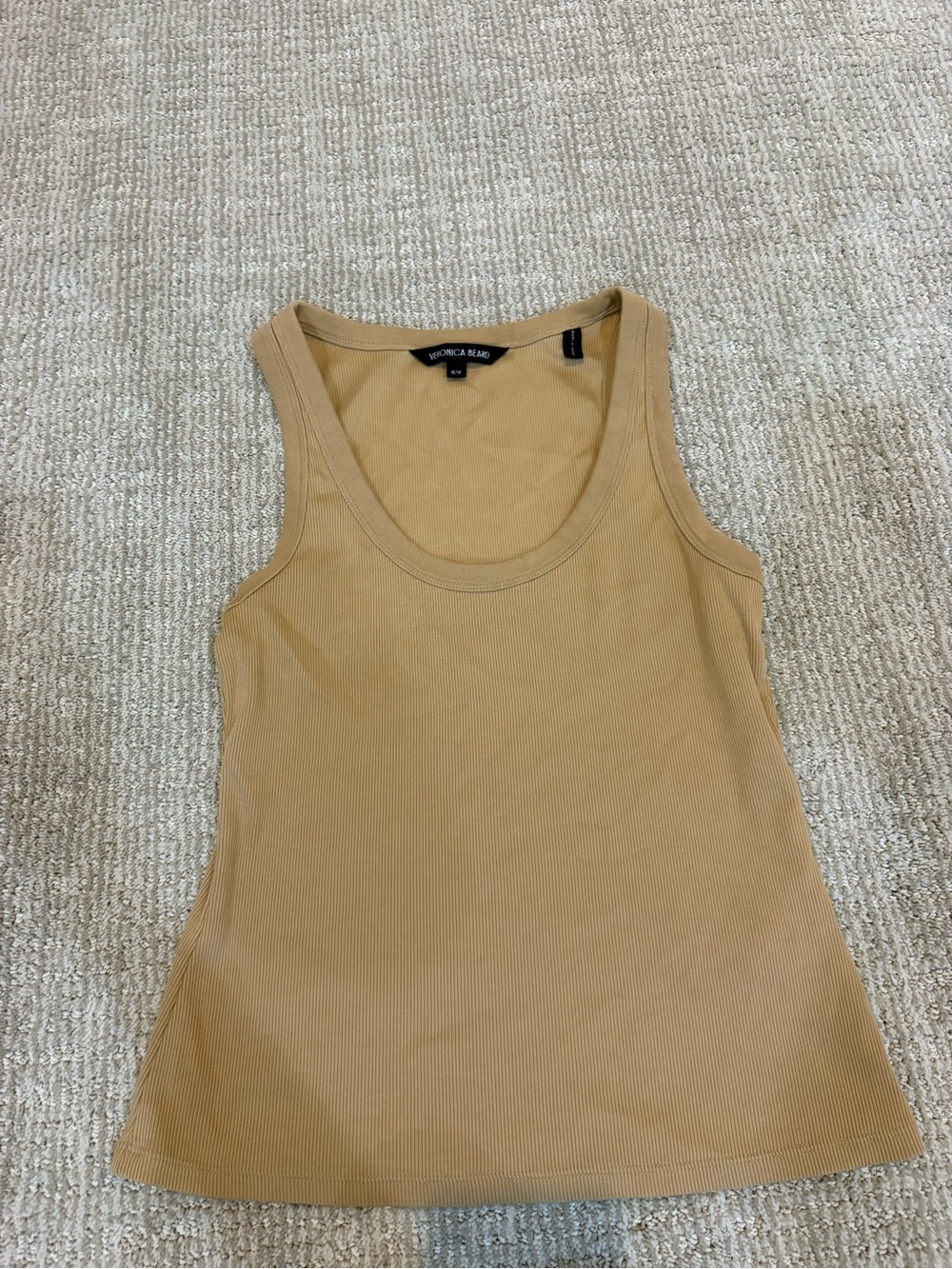 Veronica Beard Tan Ribbed Scoop Tank Top